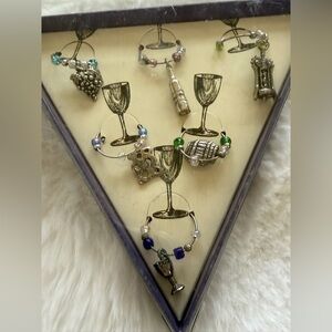 Wine Glass Charm Set with Blue, Green, Silver Accents
